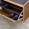 Entryway Bamboo Bench Living Room Storage Shoe Rack with Foldable Shelf