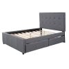 Linen Upholstered Platform Bed With Headboard and Two Drawers, Full