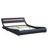 Faux Leather Upholstered Platform Bed Frame with led lighting , Curve Design, Wood Slat Support, No Box Spring Needed, Easy Assemble, Queen Size, Blac