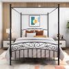 Queen Size Metal Canopy Bed Frame with Sturdy Steel Headboard & Footboard, Support to 600 lbs, Black