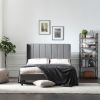 Bed Frame Set, Beds Headboard with Wings & Platform & Slats, Fabric/Full Size/Grey