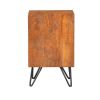 22 Inch Textured Cube Shape Wooden Nightstand with Angular Legs, Brown and Black