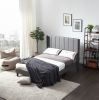 Bed Frame Set, Beds Headboard with Wings & Platform & Slats, Fabric/Full Size/Grey