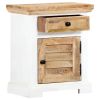 Nightstand White and Brown 15.7"x11.8"x19.6" Solid Rough Mango Wood