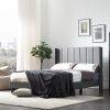 Bed Frame Set, Beds Headboard with Wings & Platform & Slats, Fabric/Full Size/Grey