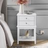 conifferism White Nightstand with Charging Station 28 inches Tall for Bedroom,Wood Sofa Side Table with 2 Drawers,Large End Table with USB Ports,Moder