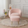 FCH Faux Fur Barrel Accent Chair with Ottoman for Bedroom Living Room Guestroom, Pink