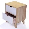 Set of 2 Wooden Nightstand with Two Drawers, End Table with Tall Legs, Multiple Usages Bedside Table, Indoors, Burlywood & White