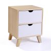 Set of 2 Wooden Nightstand with Two Drawers, End Table with Tall Legs, Multiple Usages Bedside Table, Indoors, Burlywood & White