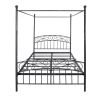 Queen Size Metal Canopy Bed Frame with Sturdy Steel Headboard & Footboard, Support to 600 lbs, Black