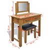 Solid Oak Wood Dressing Table with Stool