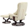 Recliner Chair with Footstool Cream Faux Leather and Bentwood