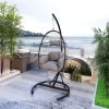 Outdoor Patio Wicker Hanging Chair Swing, PVC Rattan Hammock Egg Chairs with C Type Bracket, With Cushion and Pillow for Patio, Bedroom Balcony,Indoor