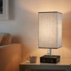 Bedside Lamps for Bedrooms - Table Lamps for Nightstand with USB Ports, Small Night Stand Light Lamp with Grey Fabric Shade for End Table Living Room