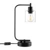 Stepless Dimmable Industrial Table Lamps with 2 USB Ports & AC Outlet, Bedside Nightstand Desk Lamps with Seeded Glass Shades for Bedroom Dorm Living