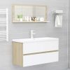 Bathroom Mirror White and Sonoma Oak 35.4"x4.1"x14.6" Chipboard