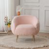 FCH Faux Fur Barrel Accent Chair with Ottoman for Bedroom Living Room Guestroom, Pink