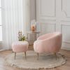 FCH Faux Fur Barrel Accent Chair with Ottoman for Bedroom Living Room Guestroom, Pink