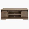 Farmhouse TV Stand Modern Television Stands Mid Century Media Entertainment Center with Sliding Barn Doors and Storage Cabinets, Console Table for Liv