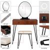 Vanity Set with 3 Color Dimming Touch Screen Lighted Mirror Makeup Mirror Dressing Mirror 2 Drawers and Cushioned Stool