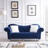 3 Piece Living Room Sofa Set, including 3-Seater Sofa, Loveseat and Sofa Chair, with Button and Copper Nail on Arms and Back, Five White Villose Pillo