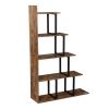 Wooden 5-Tier Bookshelf, Industrial Vintage Freestanding Bookcase Multipurpose Storage Display Rack, Wood Look Accent Metal Organizer Frame for Living