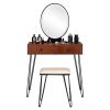 Vanity Set with 3 Color Dimming Touch Screen Lighted Mirror Makeup Mirror Dressing Mirror 2 Drawers and Cushioned Stool