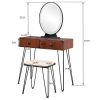 Vanity Set with 3 Color Dimming Touch Screen Lighted Mirror Makeup Mirror Dressing Mirror 2 Drawers and Cushioned Stool