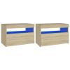 Bedside Cabinet & LED Lights 2 pcs Sonoma Oak 24"x14"x16"