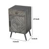 DunaWest 26 Inch Chevron Pattern 1 Drawer Wooden Bedside Accent Nightstand with Door Storage, Gray