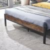 Queen Size Metal Platform Bed Frame with Wooden Headboard and Footboard, No Box Spring Needed, Large Under Bed Storage, Easy Assemble