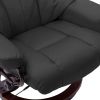 Recliner Chair with Footstool Black Faux Leather and Bentwood