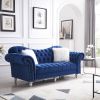 3 Piece Living Room Sofa Set, including 3-Seater Sofa, Loveseat and Sofa Chair, with Button and Copper Nail on Arms and Back, Five White Villose Pillo