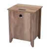 Set of 2 Farmhouse Nightstand, Wood Bedside Table with Charging Station, Drawer and Open Compartment, Light Brown XH