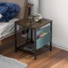 Side Table with Storage Bag, Square End Table with Grid storage rack, Sofa Table for Living Room, Bedroom, Small Spaces,Easy Assembly,Rustic Brown