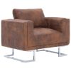 Cube Armchair Brown Faux Suede Leather