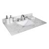 Montary 31inch bathroom vanity top stone carrara white new style tops with rectangle undermount ceramic sink and back splash with 3 faucet hole for ba