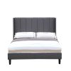 Bed Frame Set, Beds Headboard with Wings & Platform & Slats, Fabric/Full Size/Grey