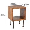 22 Inch Industrial Style Cube Shape Wooden Nightstand with Rough Sawn Texture,Brown