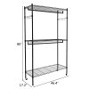 Double Rod Closet 3 Shelves Wire Shelving Clothing Rolling Rack Heavy Duty Garment Rack with Wheels and Side Hooks RT