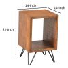 22 Inch Textured Cube Shape Wooden Nightstand with Angular Legs, Brown and Black