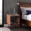 22 Inch Industrial Style Cube Shape Wooden Nightstand with Rough Sawn Texture,Brown