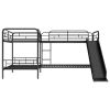 Twin Size L-Shaped Bunk Bed with Slide and Ladder, Black