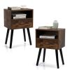 Bedroom & Small Spaces Mid Century Nightstand 2 Pcs Set With Drawer And Shelf