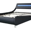 Faux Leather Upholstered Platform Bed Frame with led lighting , Curve Design, Wood Slat Support, No Box Spring Needed, Easy Assemble, Queen Size, Blac