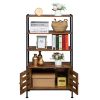 Bookshelf, Storage Cabinet with 3 Shelves and 2 Doors, Industrial Bookcase in Living Room, Study, Bedroom, Multifunctional, Rustic XH