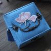 Blue Velvet Chinese Style Small Three Layers Jewelry Storage Organizer Box Random Embroidery Travel Portable Jewelry Holder