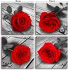 Canvas Wall Art Red Rose Flower Painting, Canvas Prints Wall Artwork Pictures for Bedroom Bathroom Wall Home Decorations-4 Panels