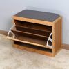 Entryway Bamboo Bench Living Room Storage Shoe Rack with Foldable Shelf