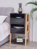 Nightstand Side Table Side Table with Storage Drawers and Open Shelves Solid Wood Nightstand with Solid Wood Legs Modern Nightstand for Bedroom Living